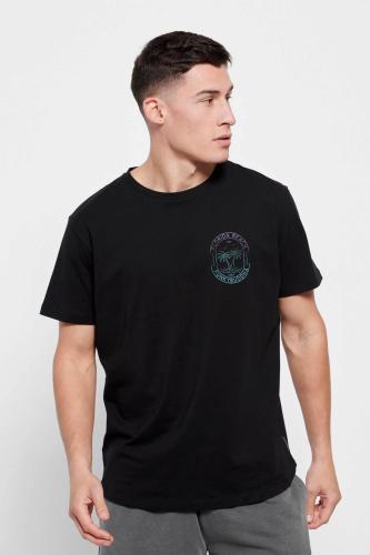 Funky Buddha ανδρικό βαμβακερό T-shirt μονόχρωμο με contrast logo print μπροστά και στην πλάτη - FBM007-050-04 Μαύρο S